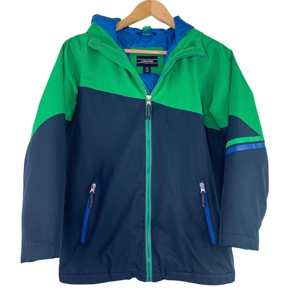 Lands End Zip Front Color Block Jacket Hooded - image 1